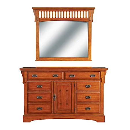 Mission Style Eight Drawer Dresser and Mirror Set